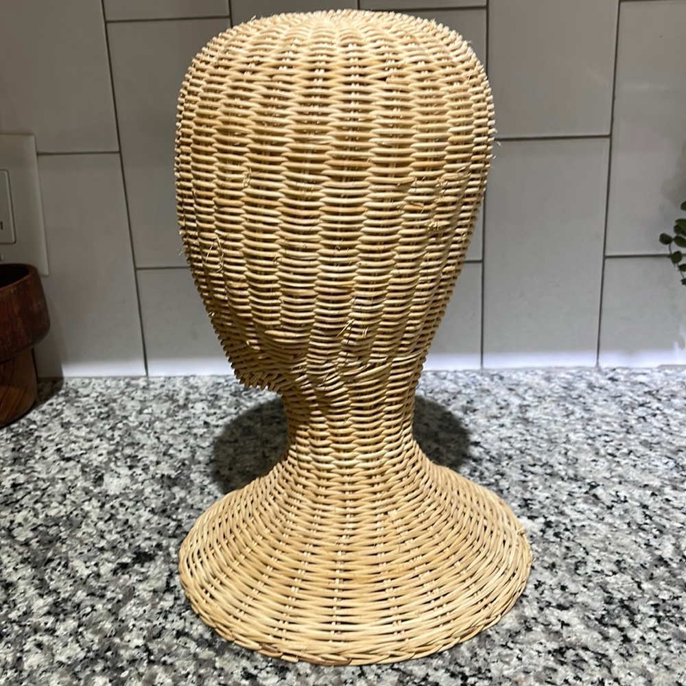 Wicker hat/ wig holder